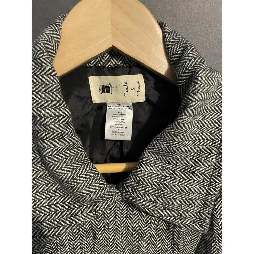 Needle & Thread Black & White Herringbone Wool Blend Coat, Size Small - Picture 5 of 5
